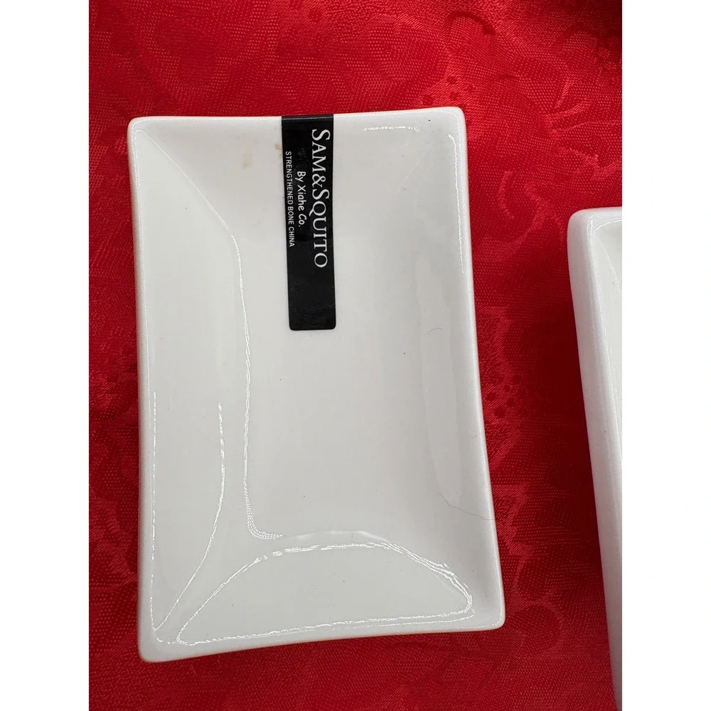 SAM&SQUITO Dipping Bowls Set of 2 White Rectangular Porcelain Sushi Sauce Dishes